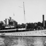 Charlevoix has been a magnet for some of the most palatial yachts that ever plied the inland seas. The Venetia rests against the channel revetment by the Coast Guard station and fish hatchery. The Venetia