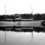 Queen of them all, Logan Thompson’s 191-foot Sylvia enters the upper channel for her farewell trip down Lake Charlevoix on May 3, 1942 prior to service in World War II. Many considered the Sylvia to be the most beautiful craft ever to grace the waters of Charlevoix. When she glided across Round Lake to and from her berth near the Belvedere Club, traffic on Bridge Street often came to a halt. After the war, the Sylvia was purchased from the government for relief work in Greece and became a freighter in the Aegean. Charlevoix never saw her again. Sylvia